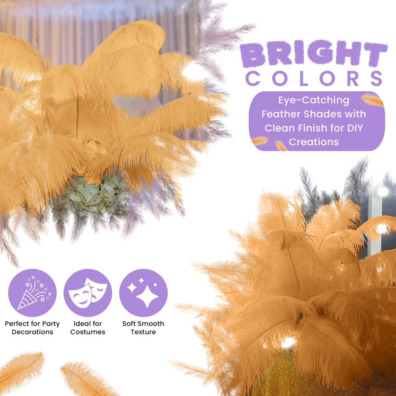 50-60cm Loose Ostrich Feathers, 5pcs - Orange