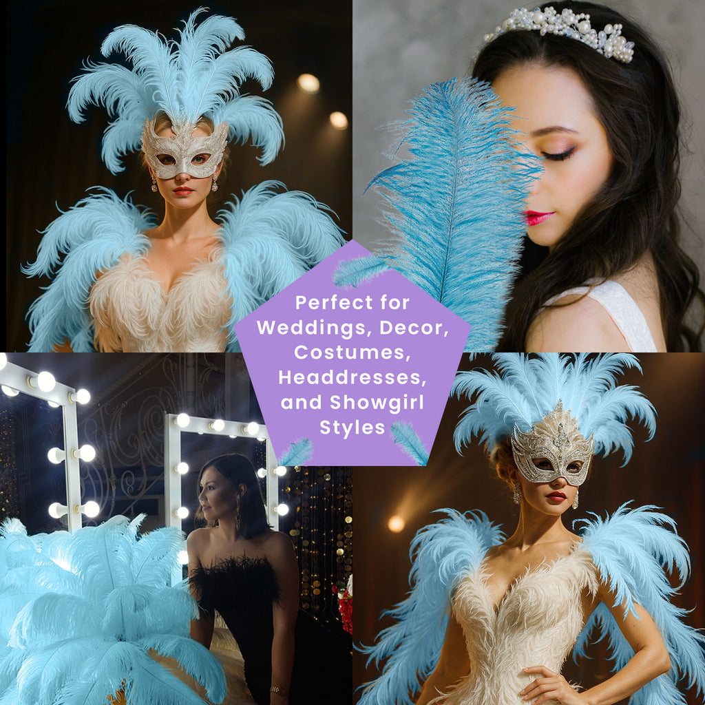 50-60cm Loose Ostrich Feathers, 5pcs - Turquoise