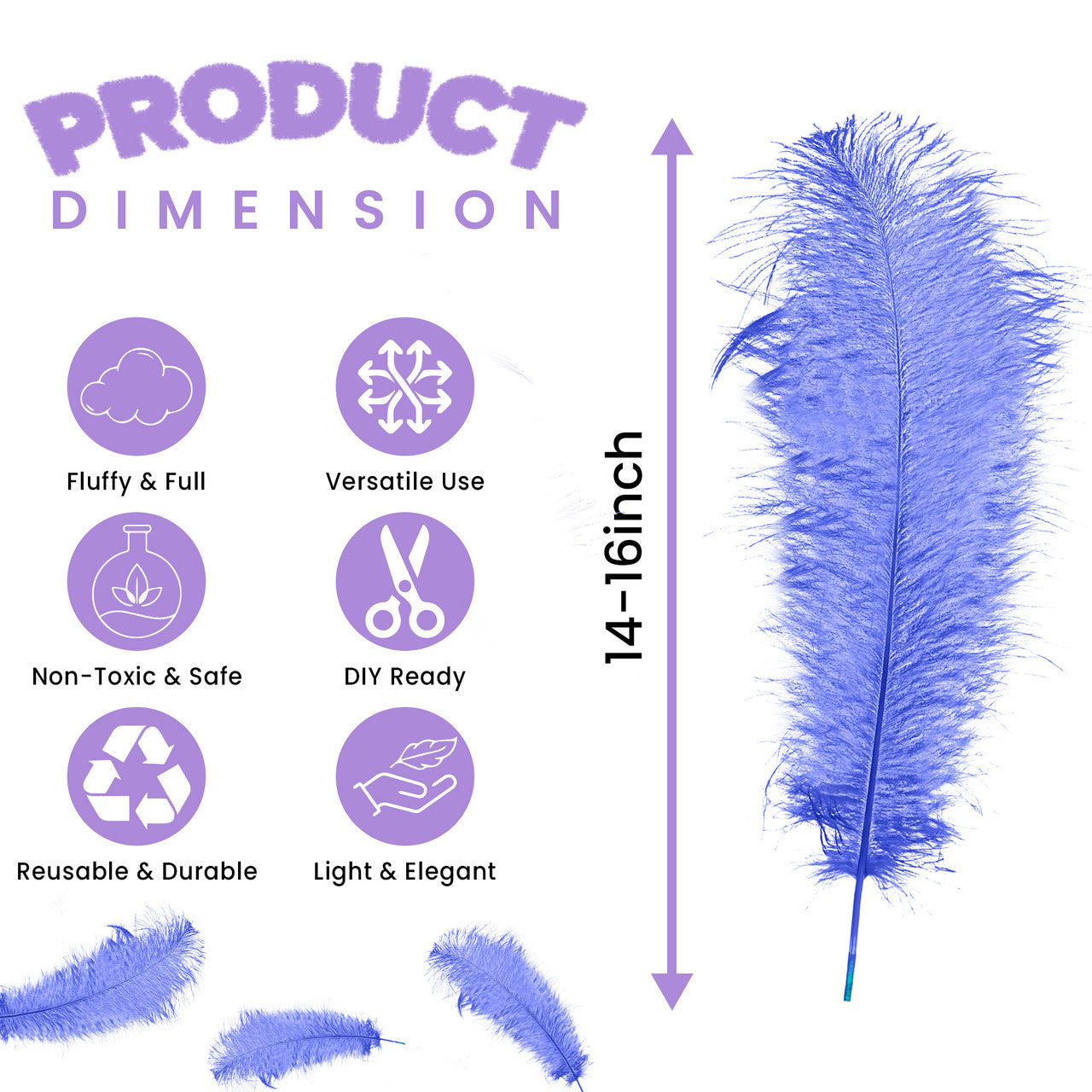 50-60cm Loose Ostrich Feathers, 5pcs - Royal Blue