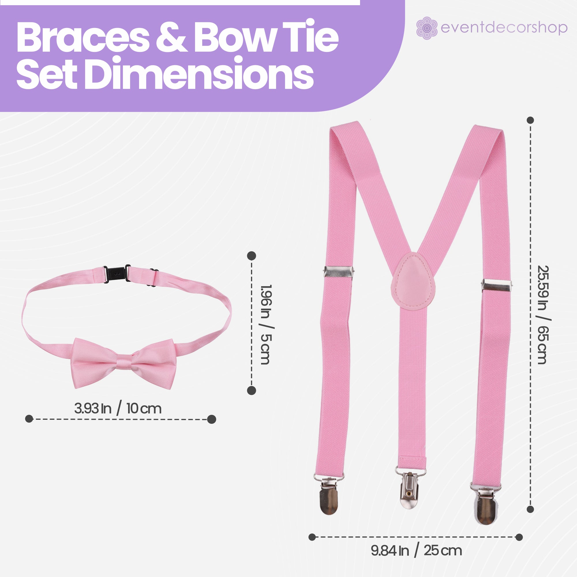 Kids Braces with Bow Tie - 25mm - Light Pink