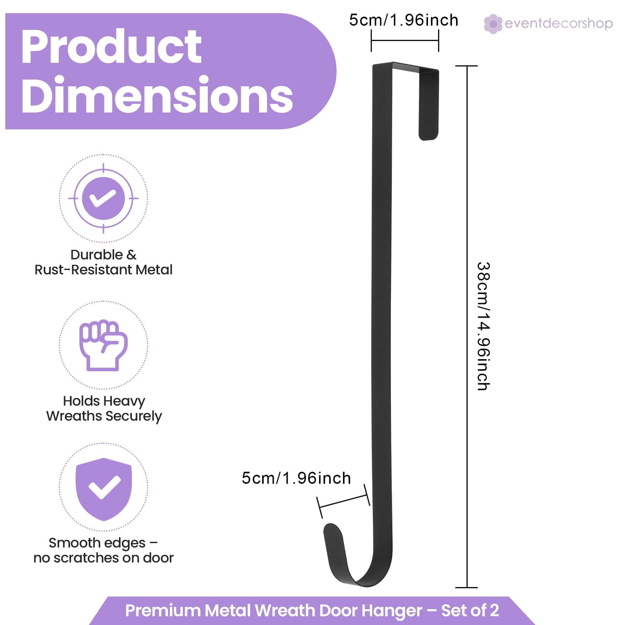 Wreath Hanger Hooks for Front Doors - 2 pack