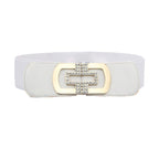 Elasticated Belt with Cross Diamante Buckle - White
