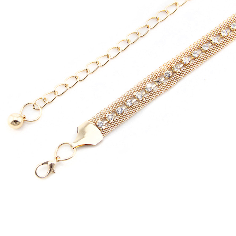 Mesh Belt with Diamante Row - Gold