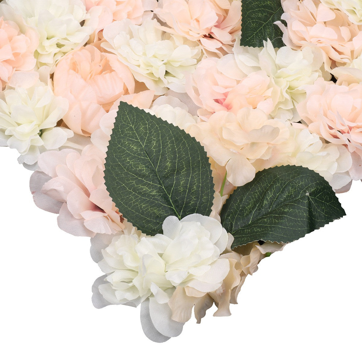 Hydrangea Artificial Flower Wall Panel 60cm x 40cm - Baby Pink & White with Leaves