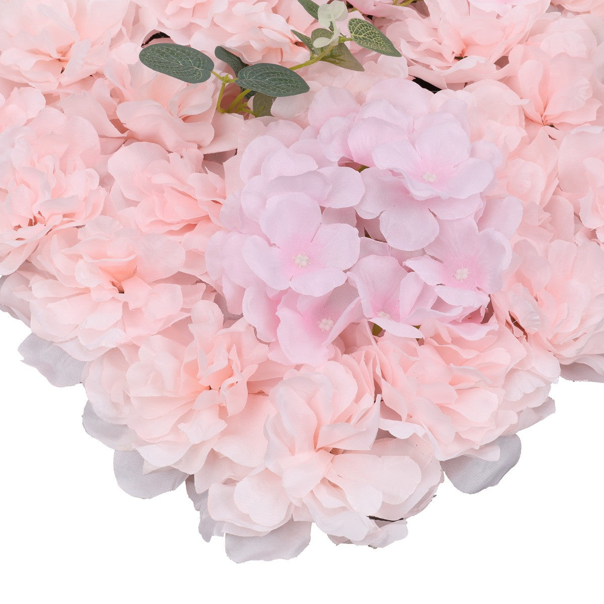 Hydrangea Artificial Flower Wall Panel 60cm x 40cm - Baby Pink with Leaves