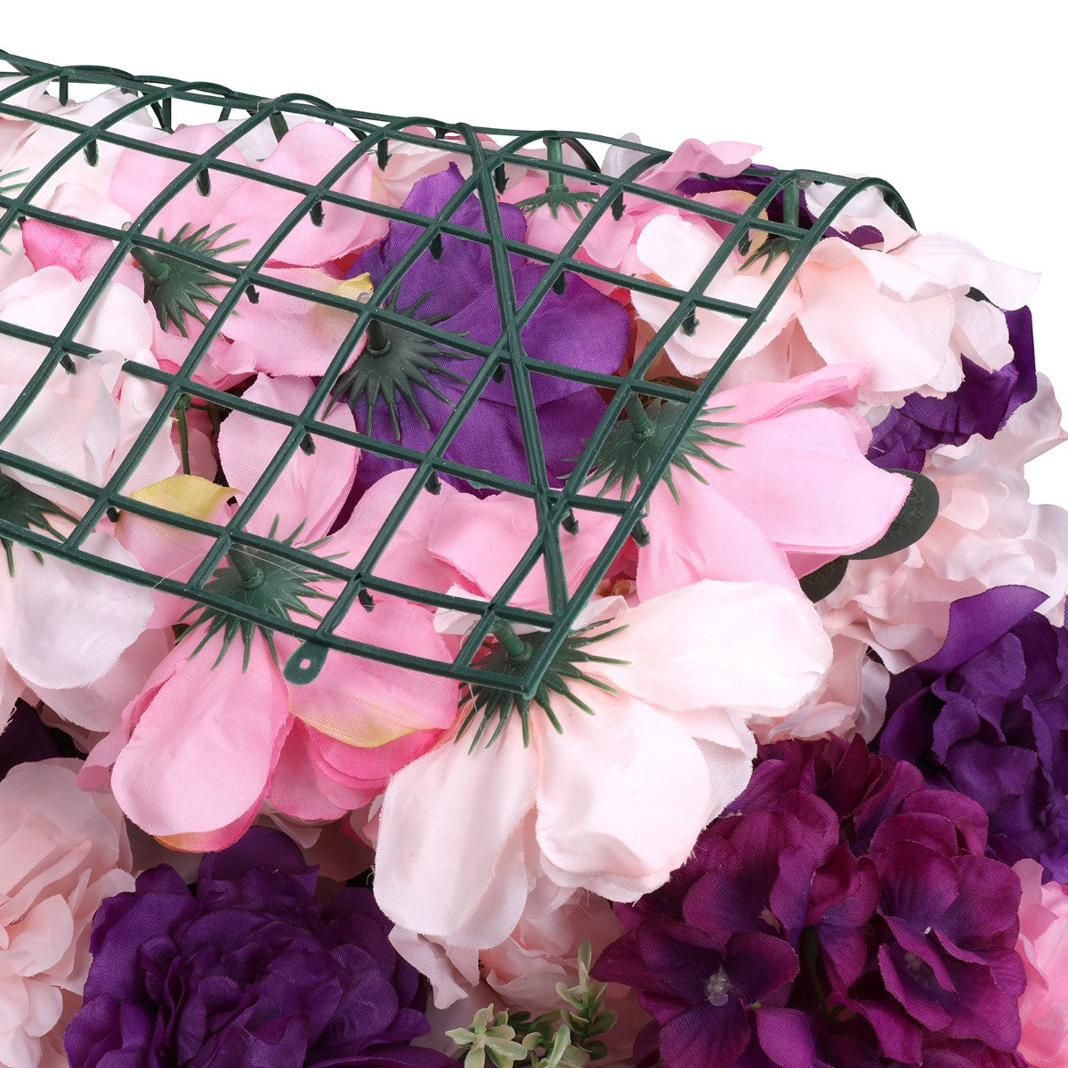 Hydrangea Artificial Flower Wall Panel 60cm x 40cm - Purple & Pink with Leaves