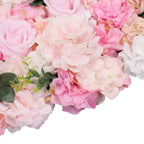 Hydrangea Artificial Flower Wall Panel 60cm x 40cm - Rose Pink with Leaves x 12