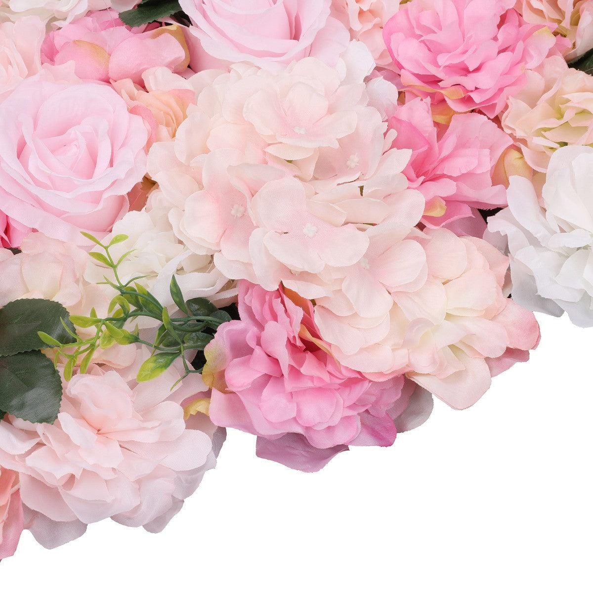 Hydrangea Artificial Flower Wall Panel 60cm x 40cm - Rose Pink with Leaves x 12