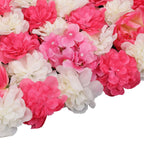 Hydrangea Artificial Flower Wall Panel 60cm x 40cm - Pink & White with Leaves x 12