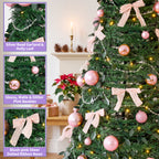 6ft Pop-Up Christmas Tree with 150 Warm White LED Lights, Pink Baubles & Ribbon Bows