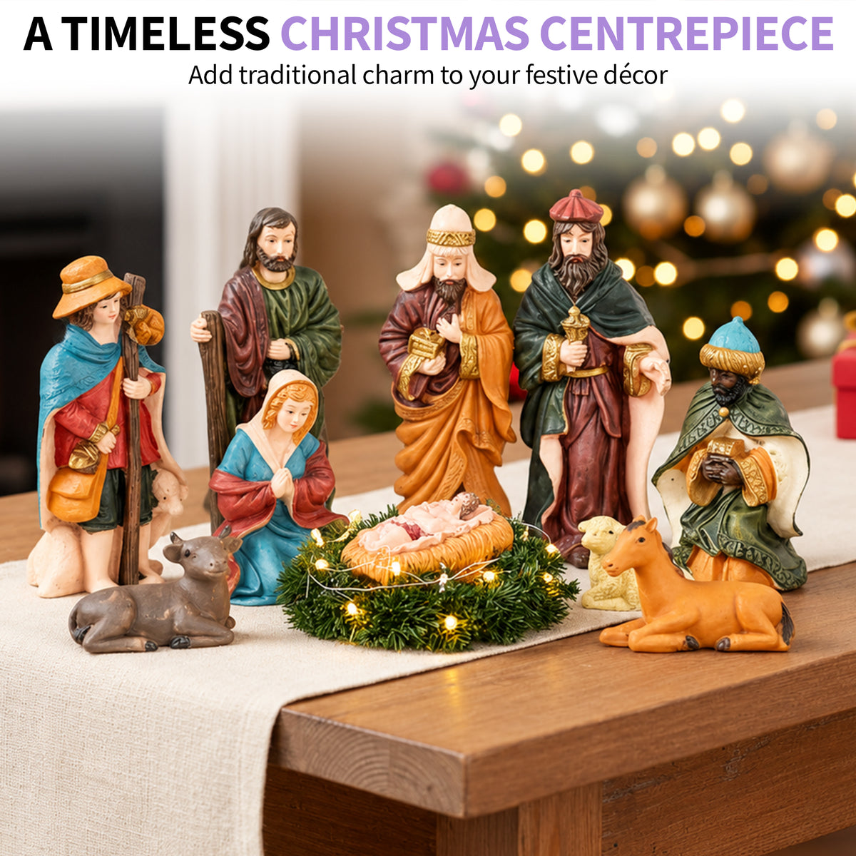 Set of 10 Resin Nativity Figures