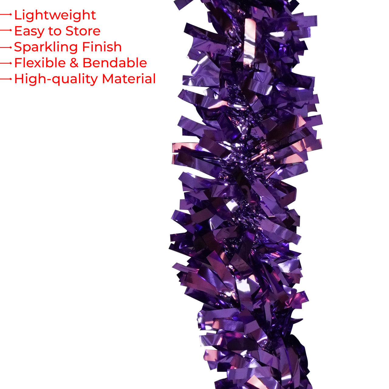 2m Christmas Wide Tinsel Garland - Purple
