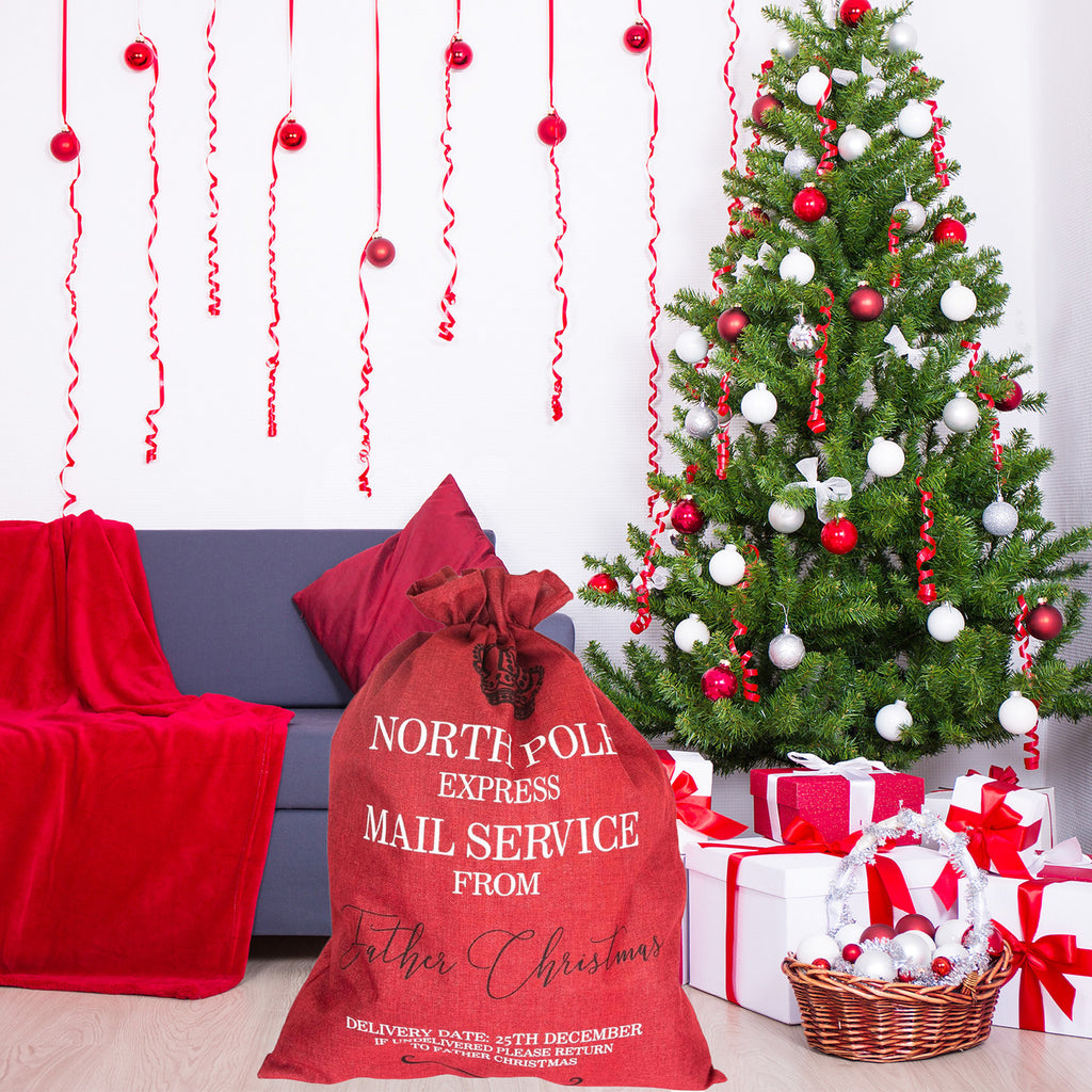 North Pole Express Mail Christmas Stocking Sack - Red