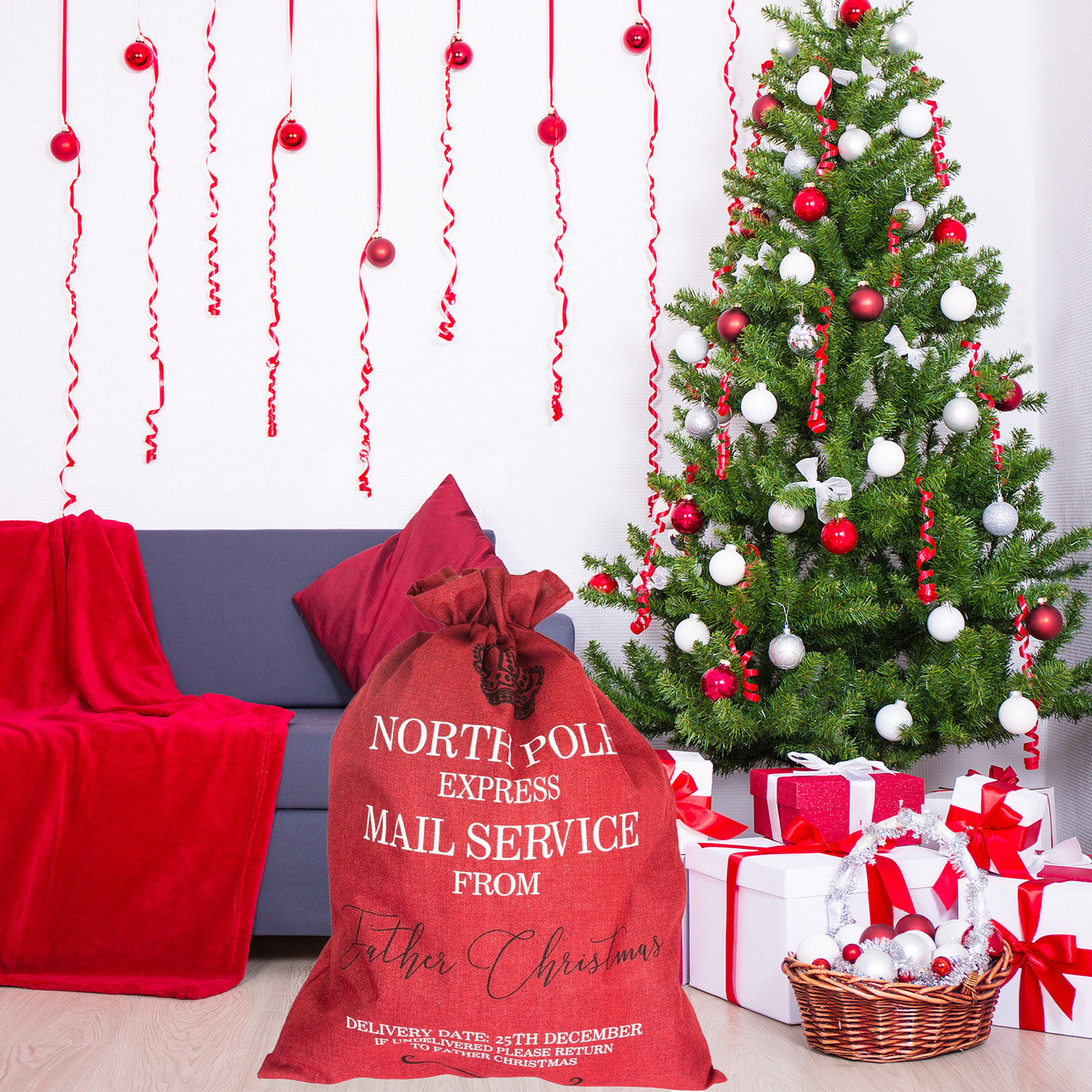 North Pole Express Mail Christmas Stocking Sack - Red