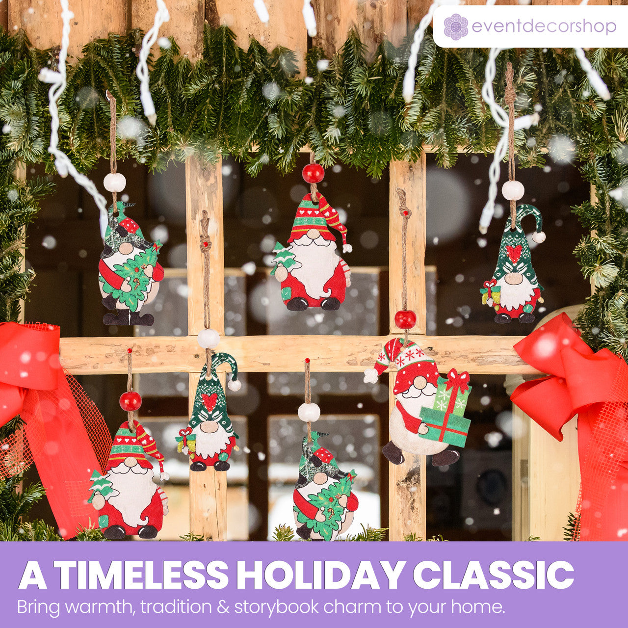 Wooden Nordic Gnome Christmas Ornaments Set