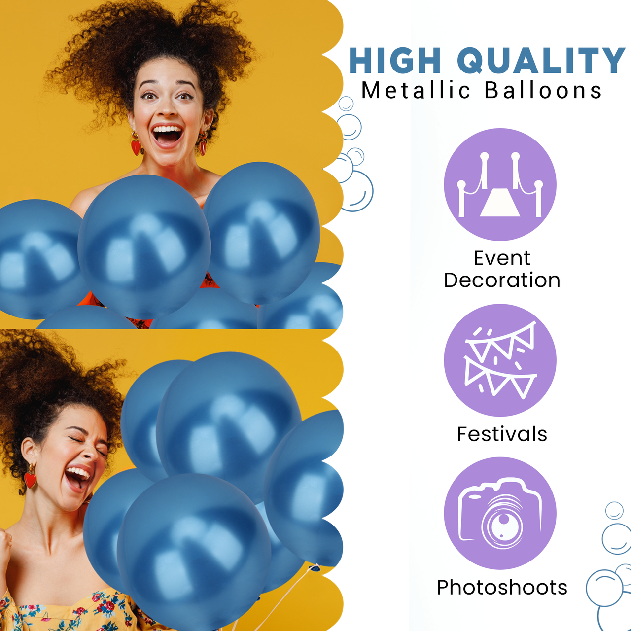 Metallic Shiny Balloons - Blue