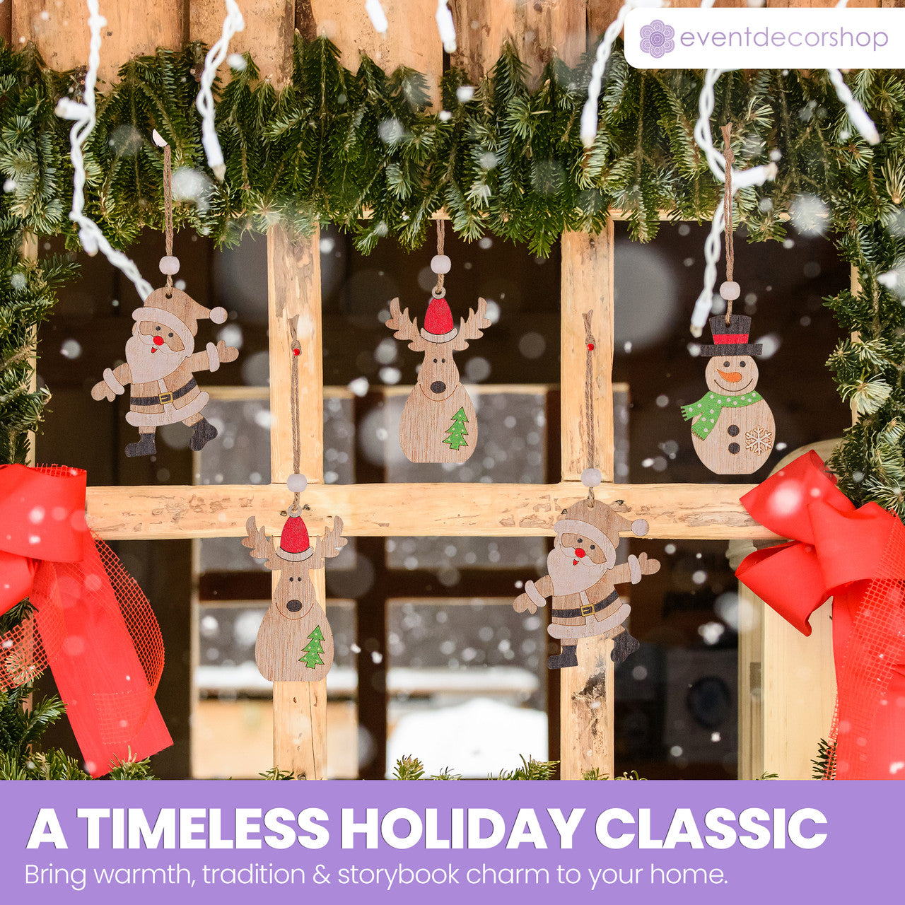Wooden Nordic Christmas Ornaments – 9pc Set