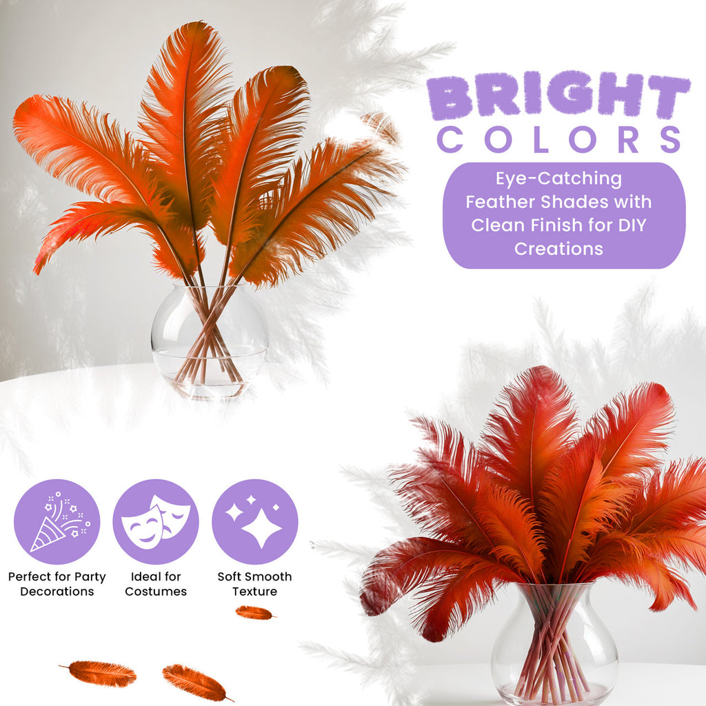 35-40cm Loose Ostrich Feathers, 5pcs - Orange
