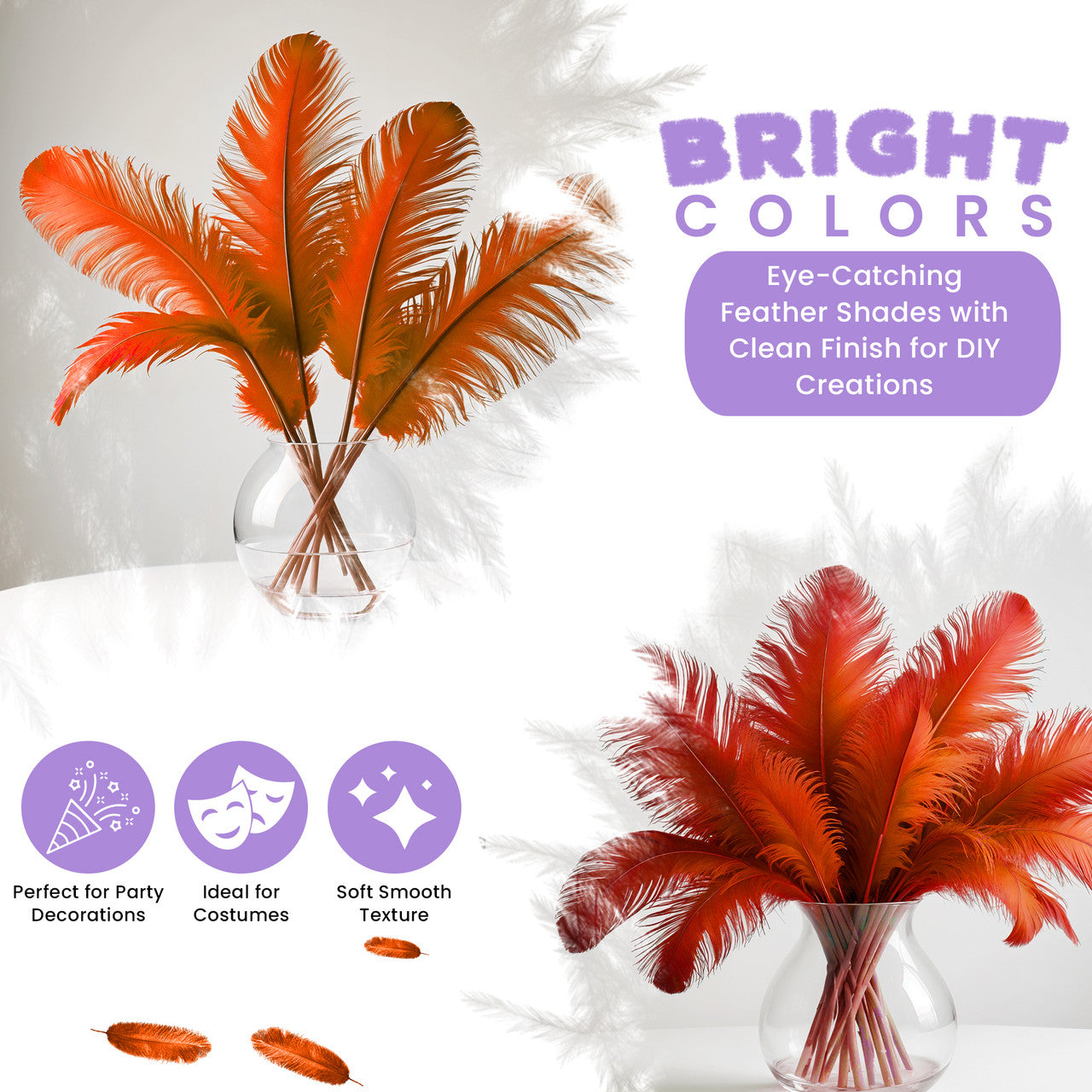 35-40cm Loose Ostrich Feathers, 5pcs - Orange