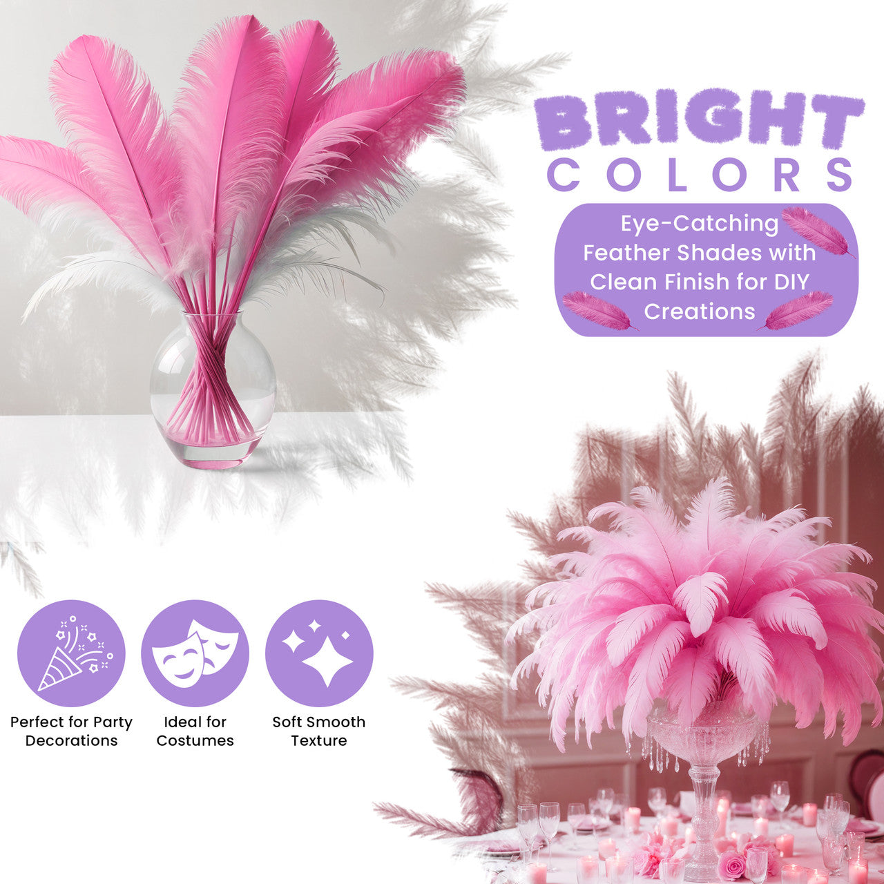 35-40cm Loose Ostrich Feathers, 5pcs - Baby Pink