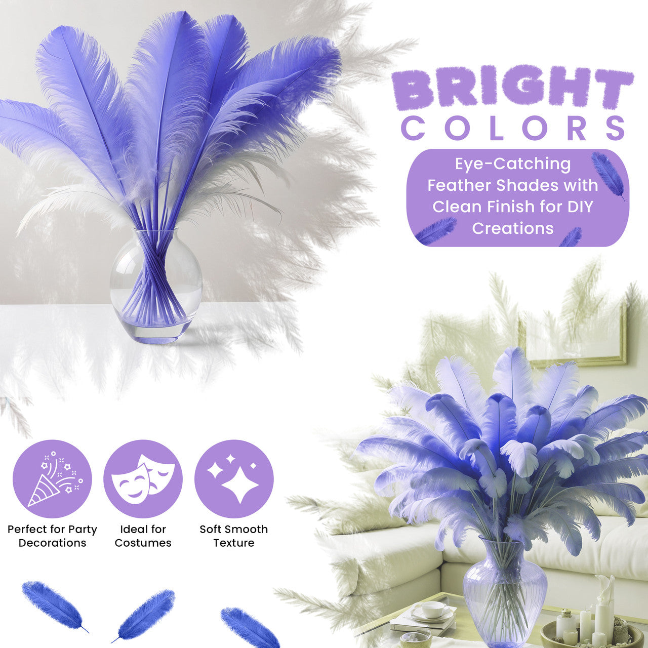 35-40cm Loose Ostrich Feathers, 5pcs - Lilac
