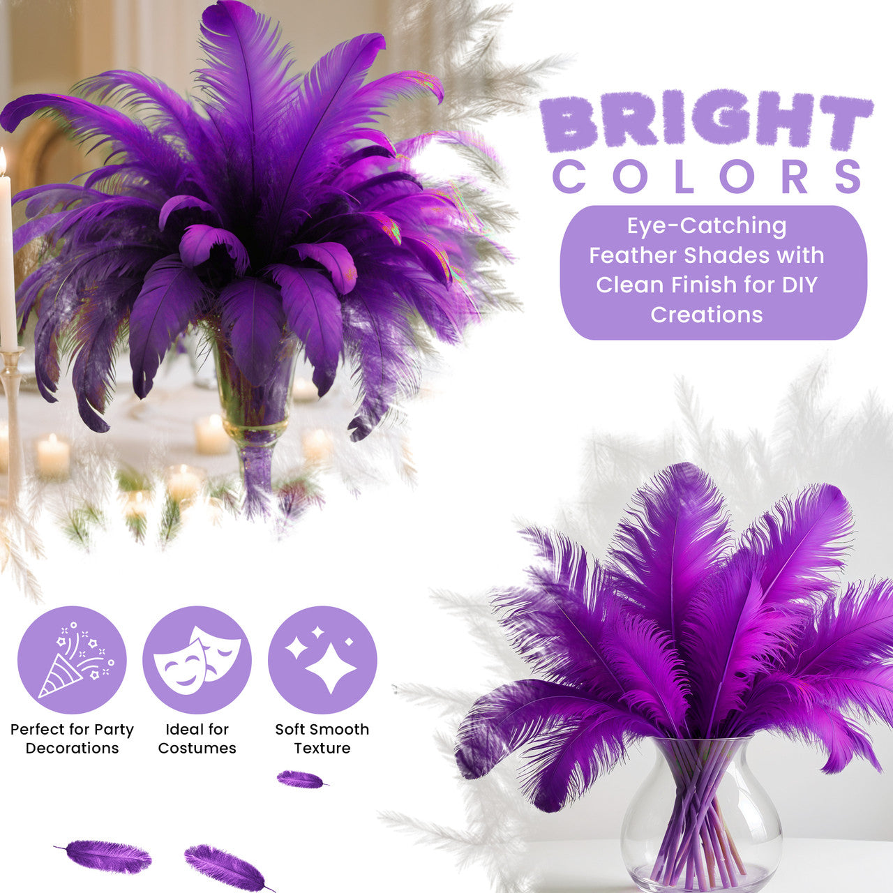 35-40cm Loose Ostrich Feathers, 5pcs - Purple