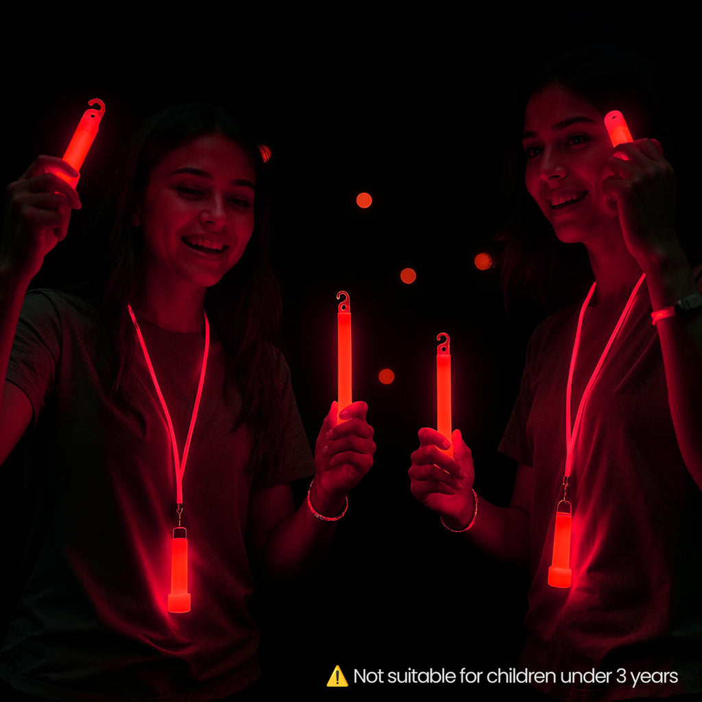 6" Premium Neon Glow Sticks (Pack of 25) - Red
