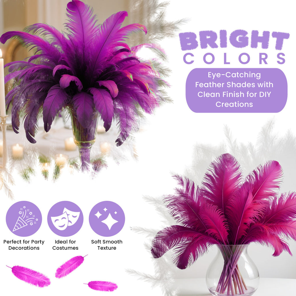 35-40cm Loose Ostrich Feathers, 5pcs - Hot Pink