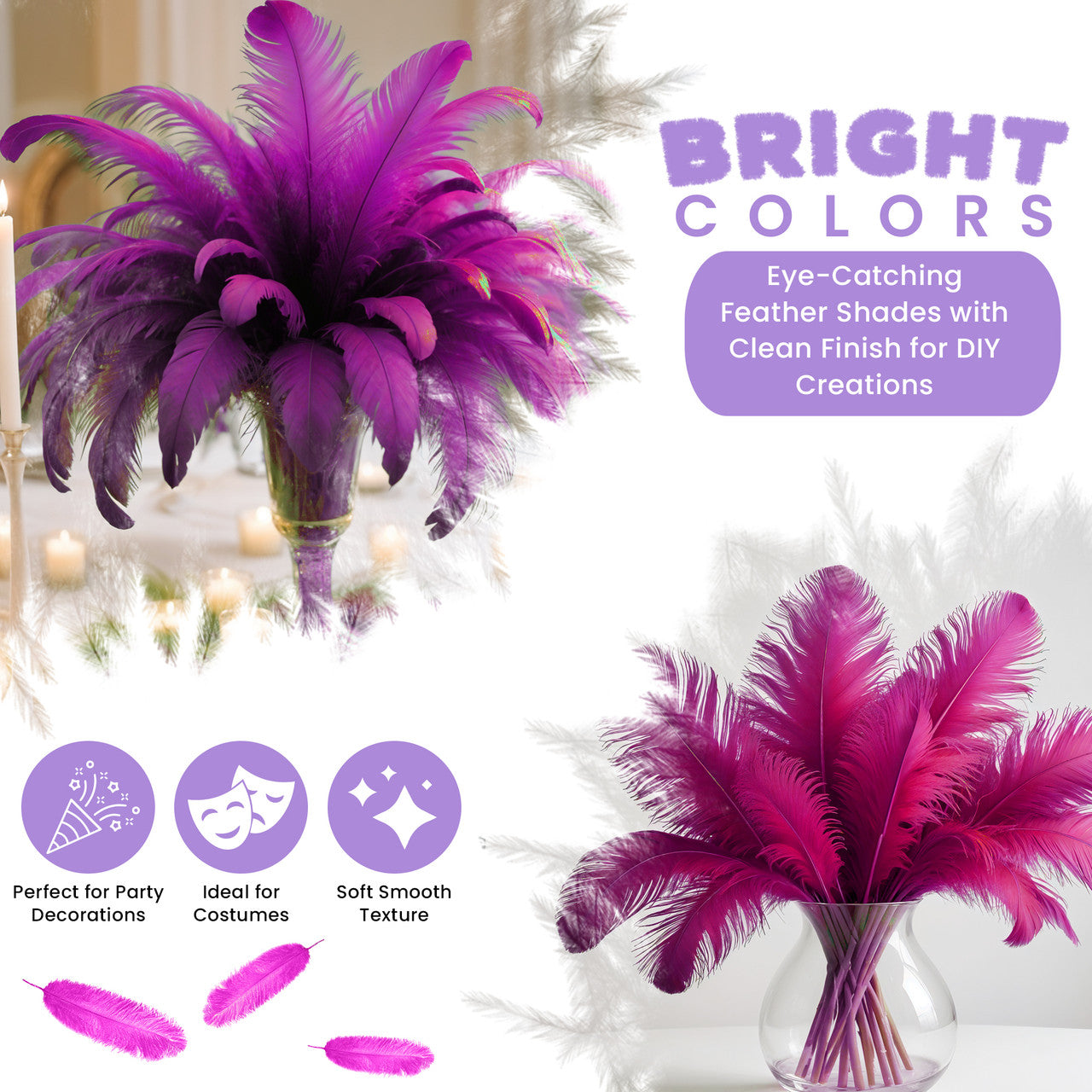 35-40cm Loose Ostrich Feathers, 5pcs - Hot Pink