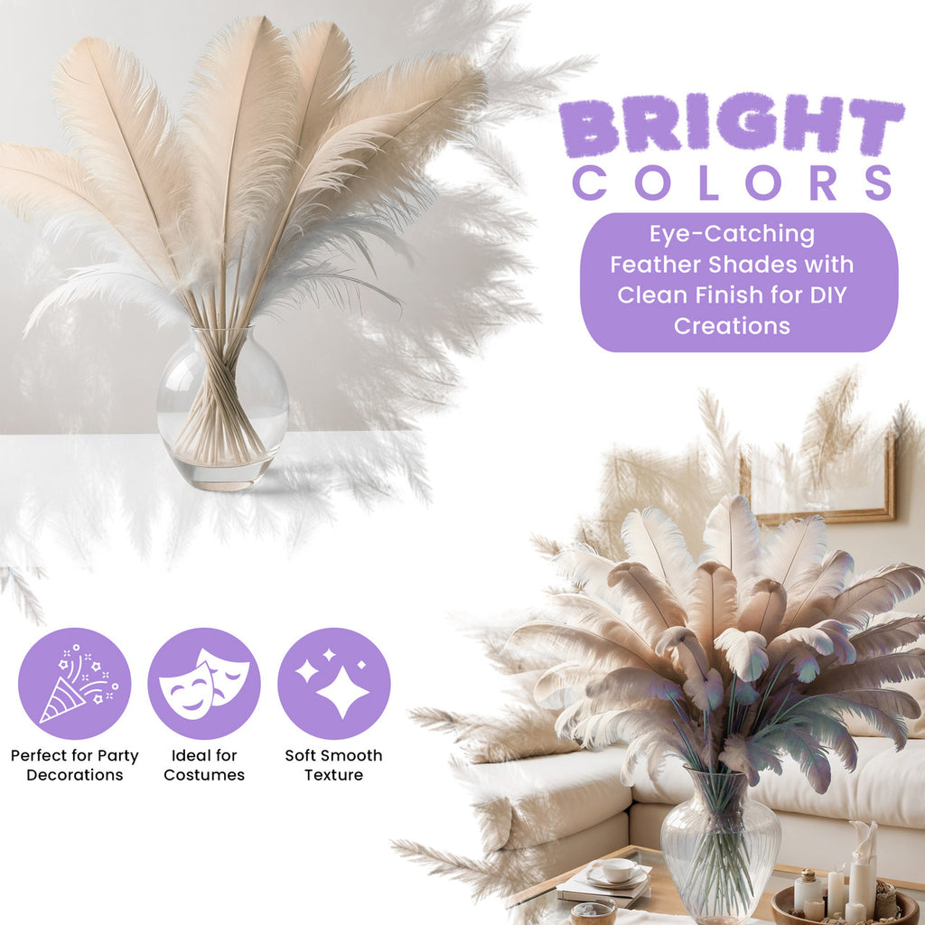 35-40cm Loose Ostrich Feathers, 5pcs - Ivory