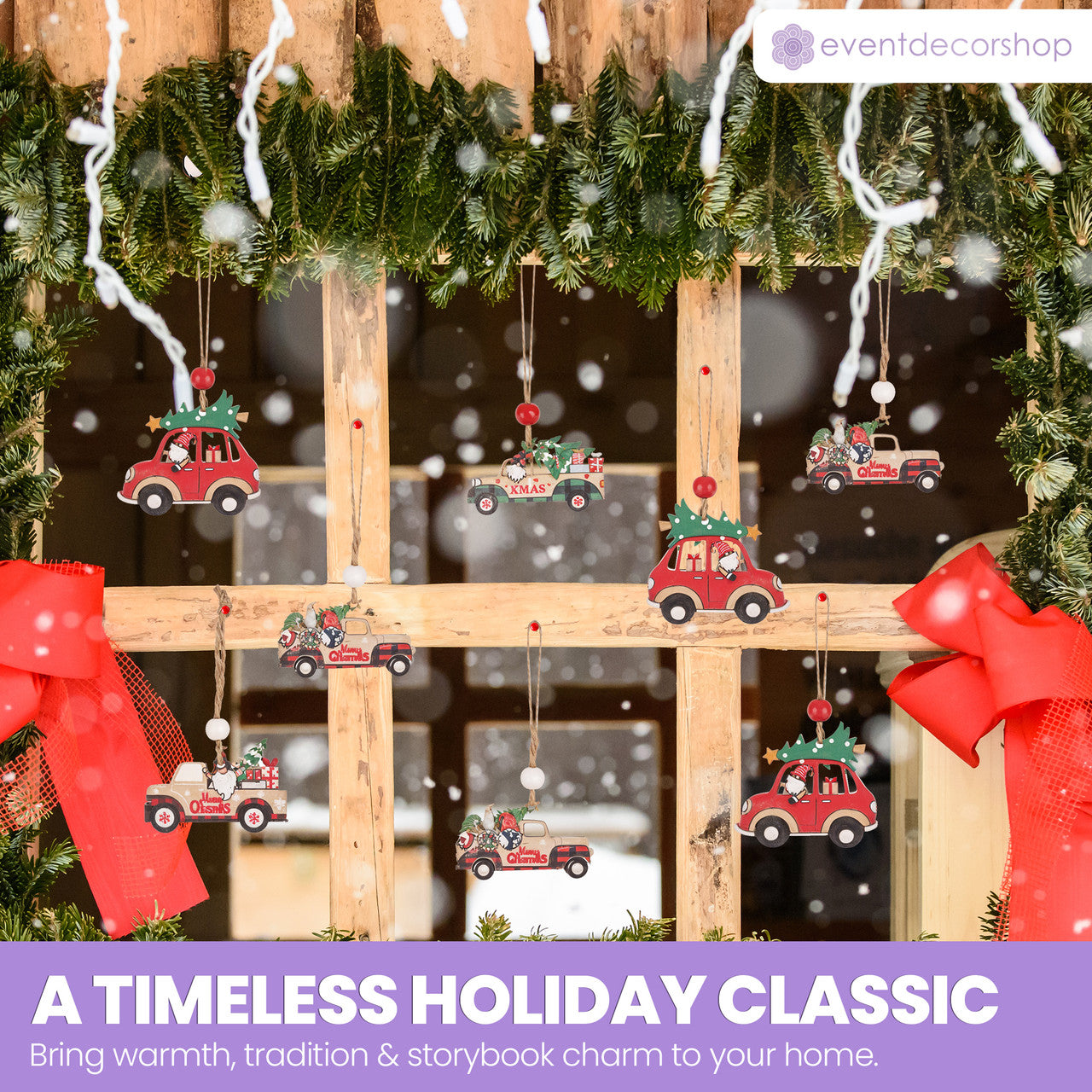 Wooden Santa Car Christmas Ornaments Set