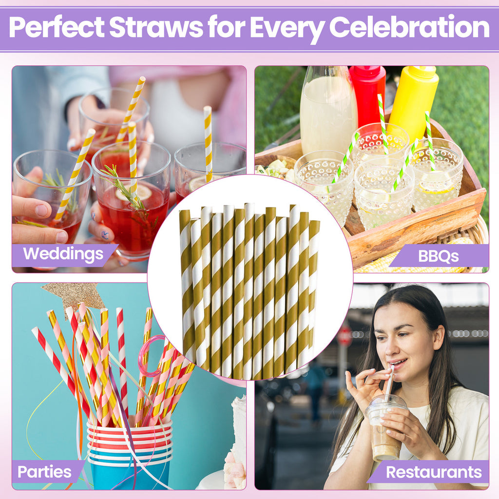 Gold & White Biodegradable Paper Straws