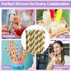 Gold & White Biodegradable Paper Straws