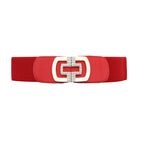 Elasticated Belt with Cross Diamante Buckle - Red