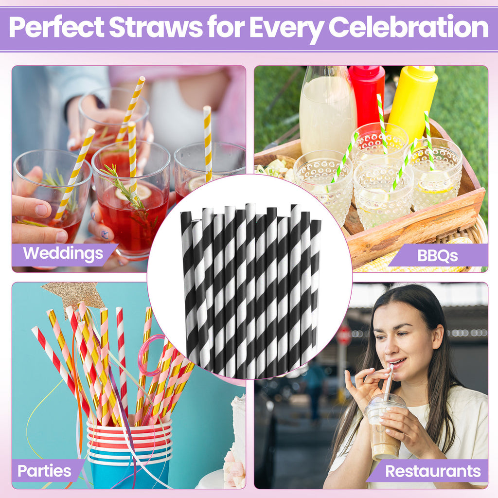 Black & White Biodegradable Paper Straws