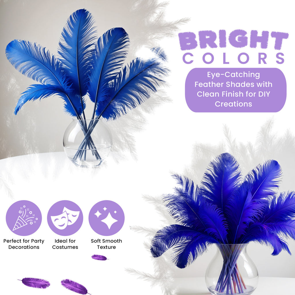 35-40cm Loose Ostrich Feathers, 5pcs - Royal Blue