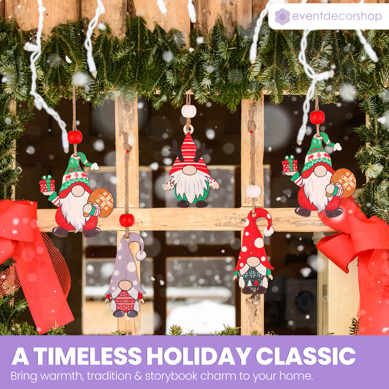 Wooden Christmas Gnome Ornaments – 12pc Set