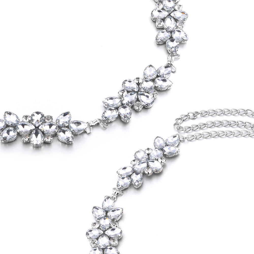 Diamante Flower Motif Belt - Silver