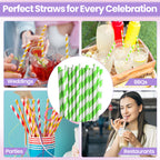 Green & White Biodegradable Paper Straws