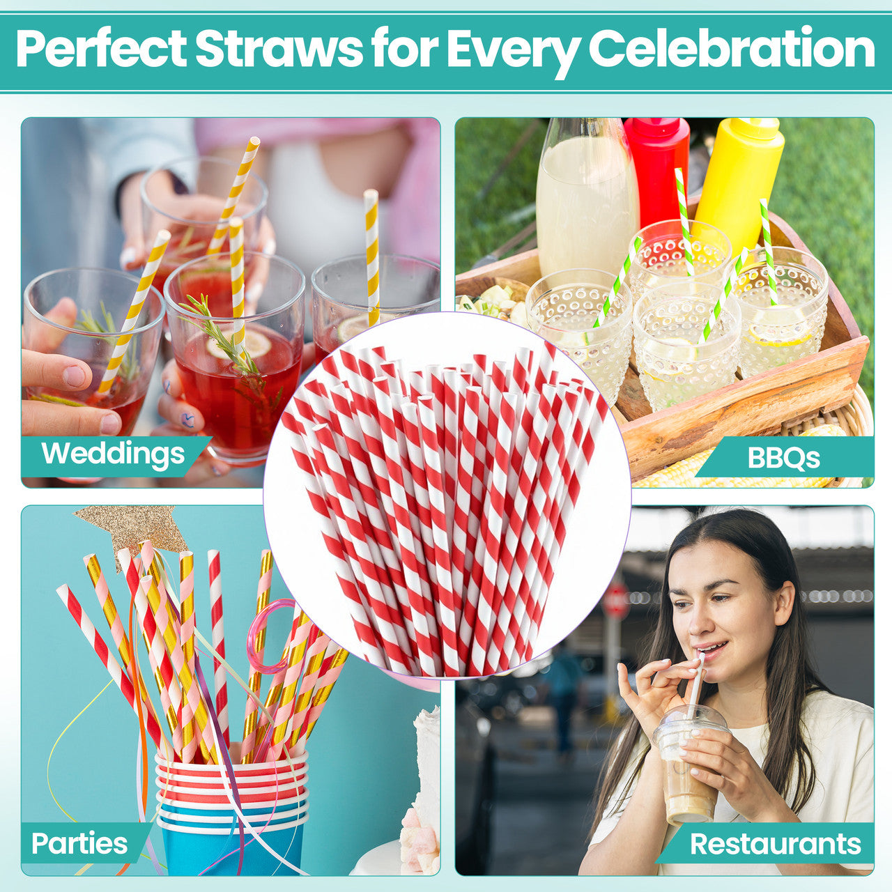 Red & White Striped Biodegradable Paper Straws