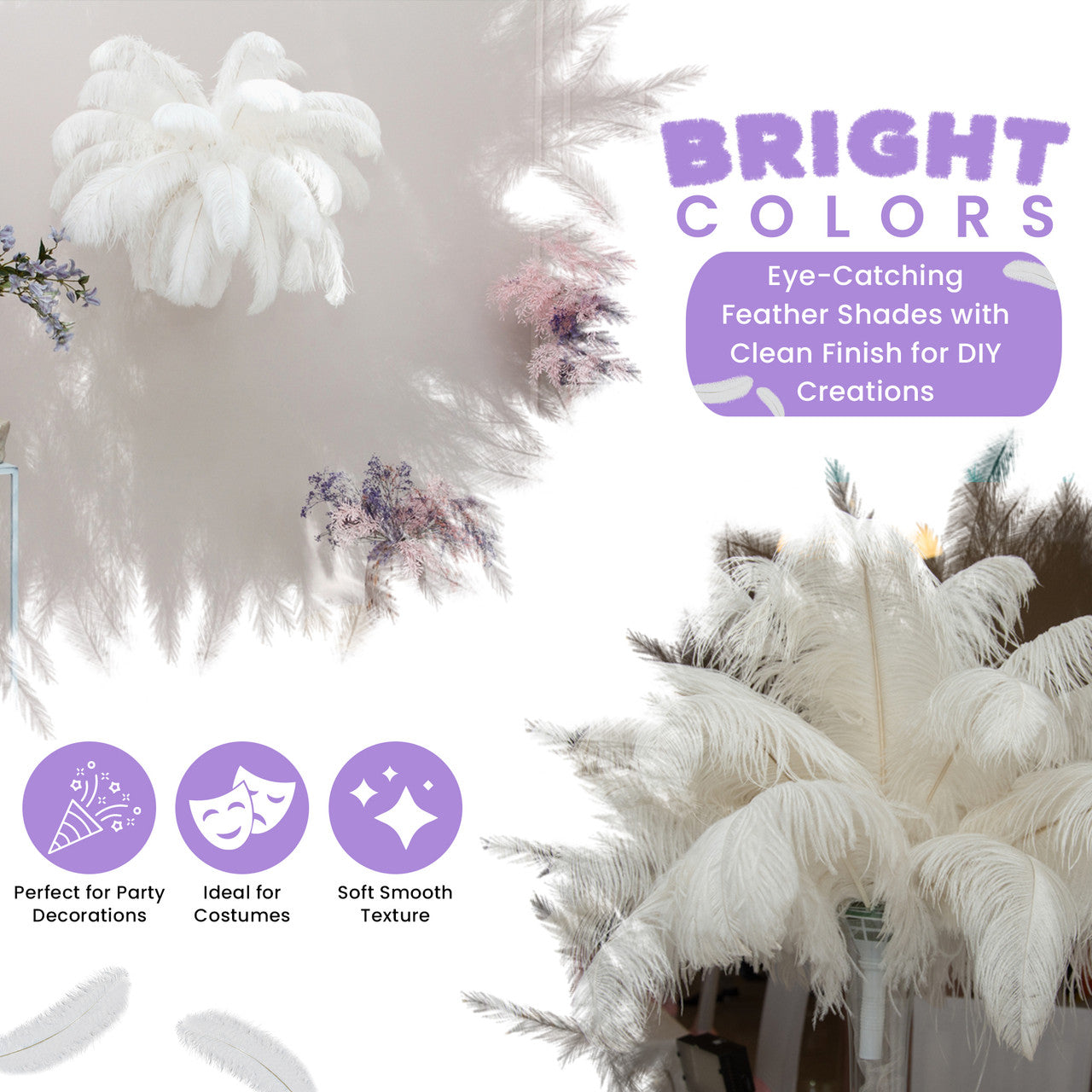 50-60cm Loose Ostrich Feathers, 5pcs - Baby Blue