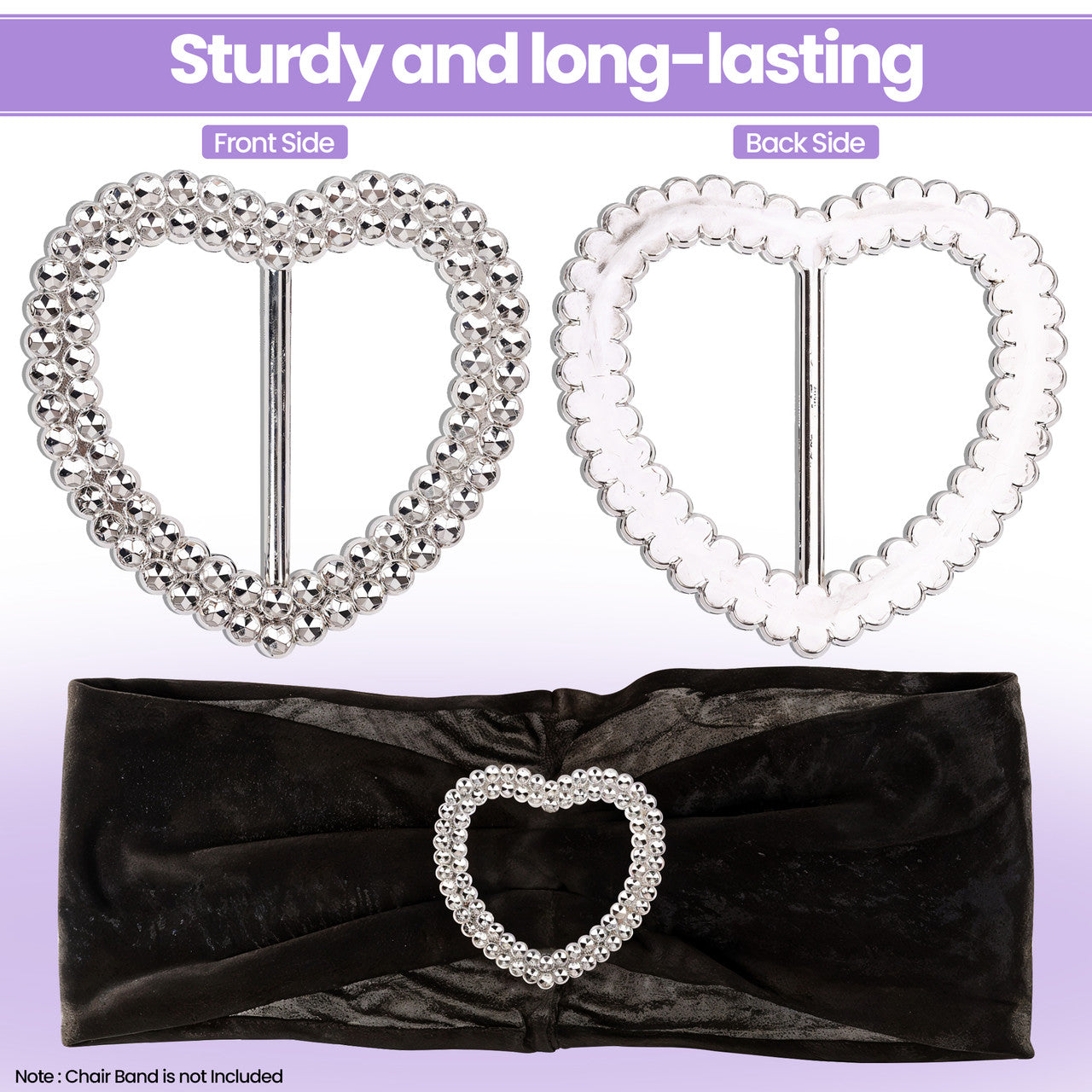 Heart Silver Slider Buckle Chair Bands - 5pcs