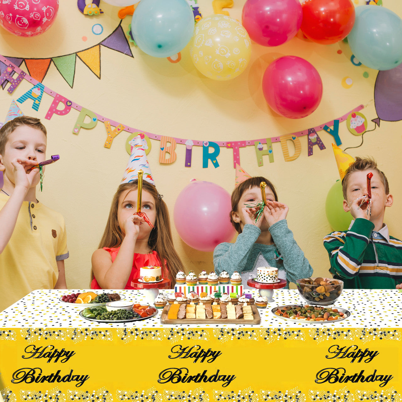 Gold Happy Birthday Printed Foil Tablecloth