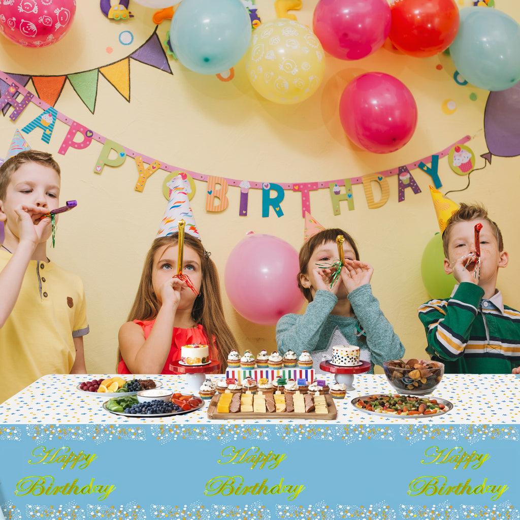 Blue Happy Birthday Printed Foil Tablecloth