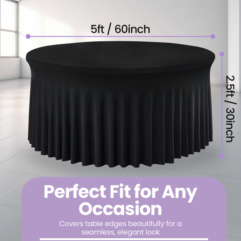 60" Round Spandex Tablecloth with Skirt - Black