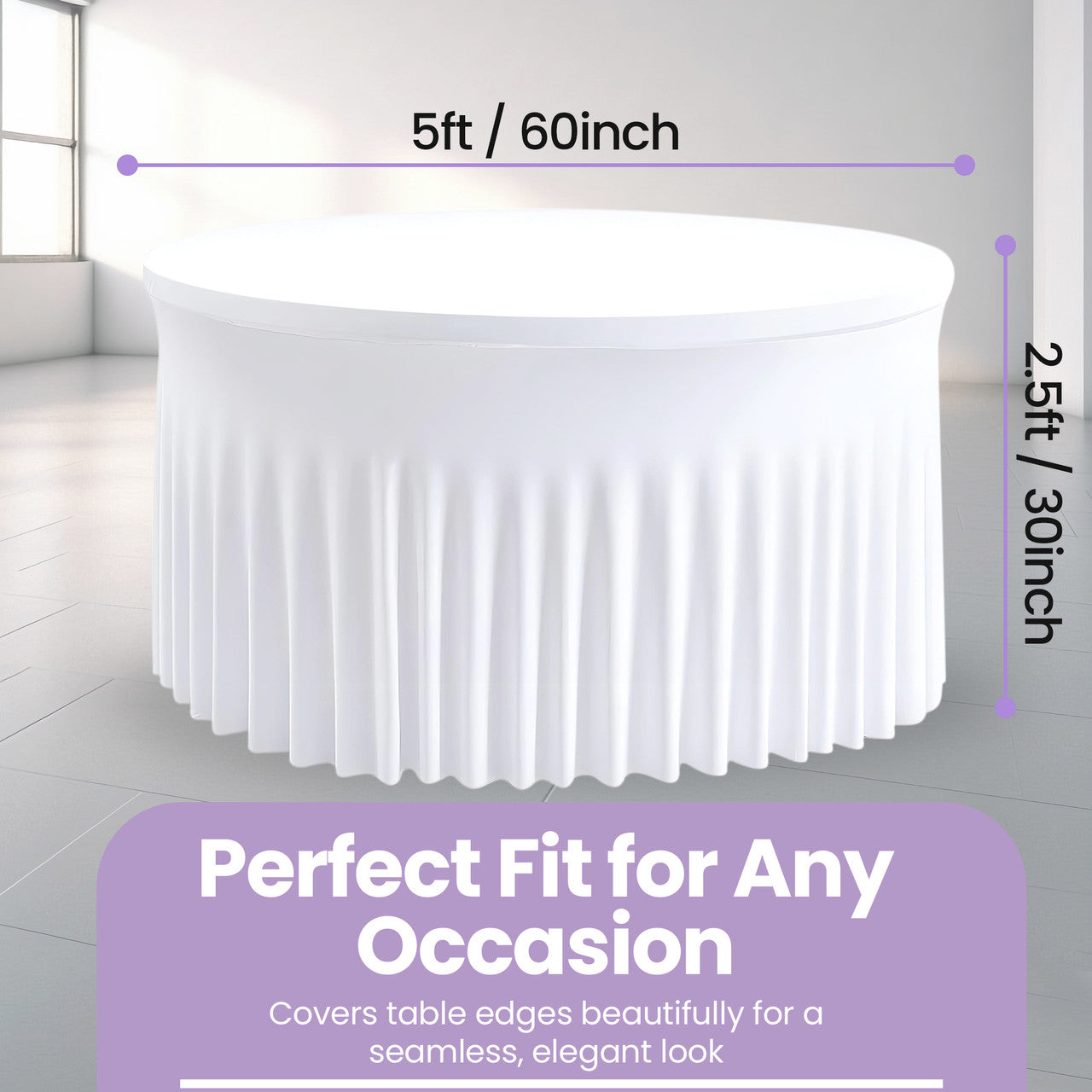 60" Round Spandex Tablecloth with Skirt - White