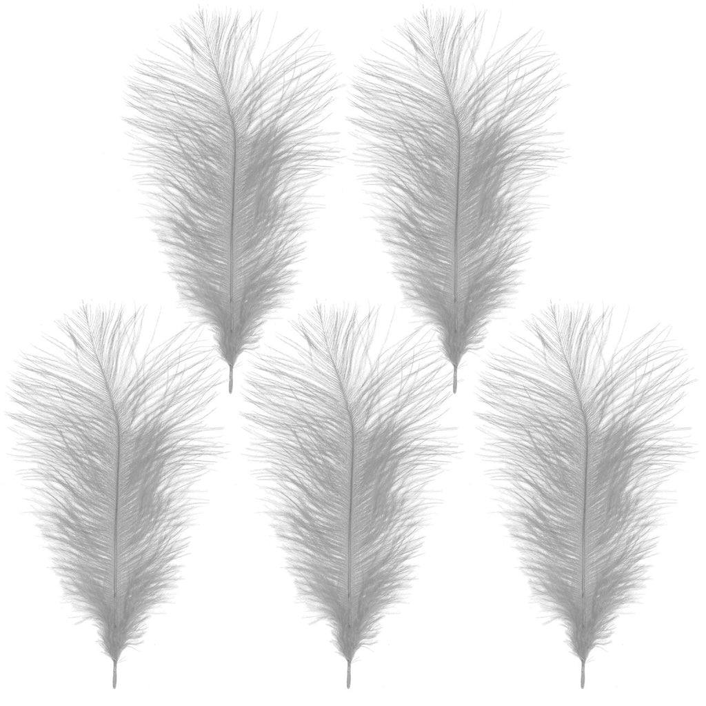 35-40cm Loose Ostrich Feathers, 5pcs - Silver