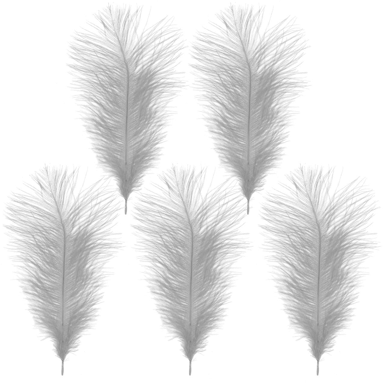 35-40cm Loose Ostrich Feathers, 5pcs - Silver