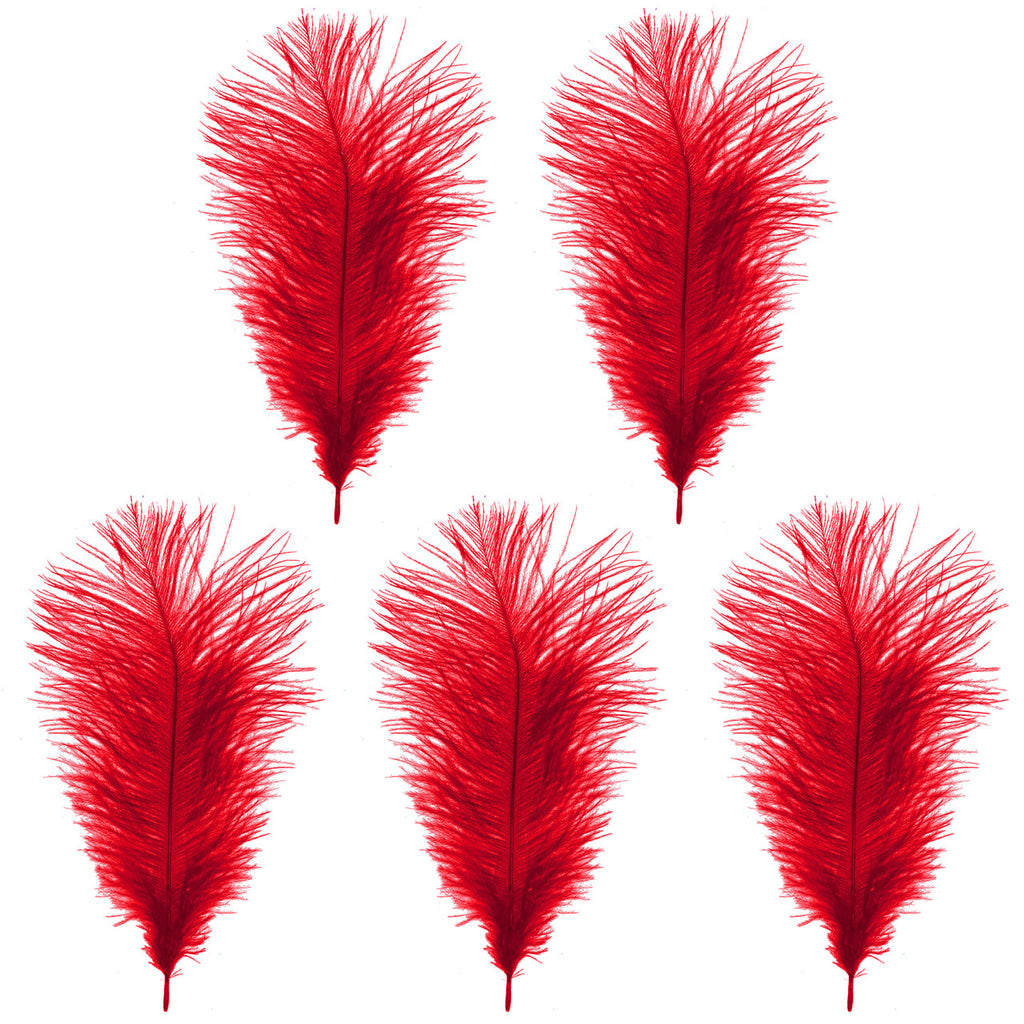35-40cm Loose Ostrich Feathers, 5pcs - Red