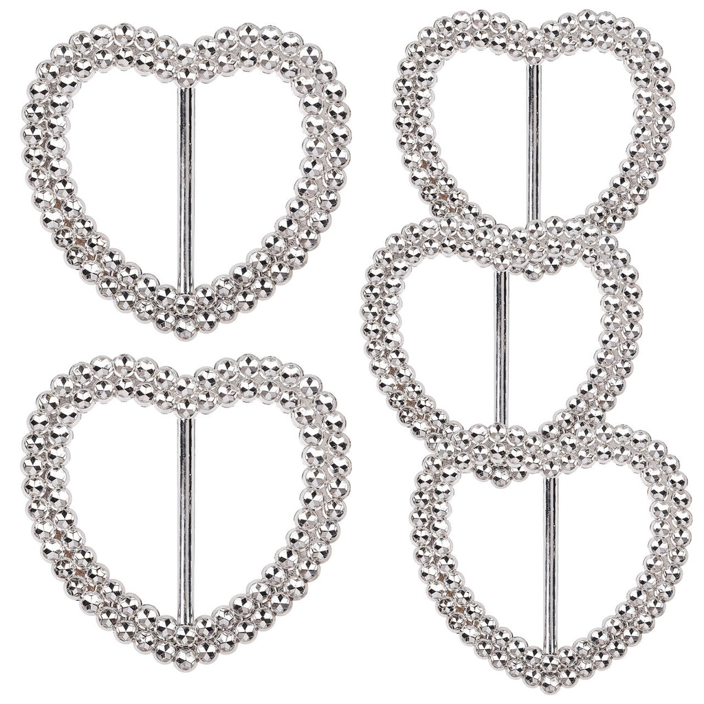 Heart Silver Slider Buckle Chair Bands - 5pcs
